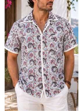 KARDO Mens Sz M Paisley Floral Shirt Handcrafted 100% Cotton Short Sleeve India